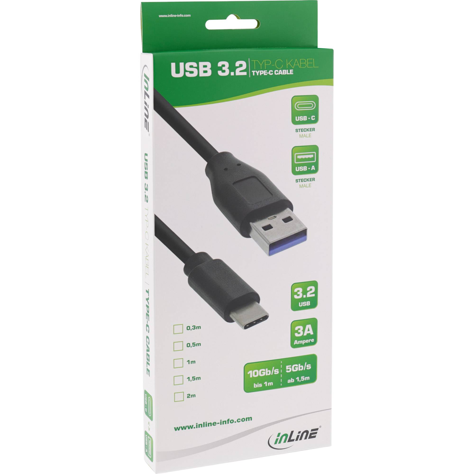 INLINE - USB 3.2 Gen.1x2 Kabel - USB-C Stecker an A Stecker - schwarz - 1,5m