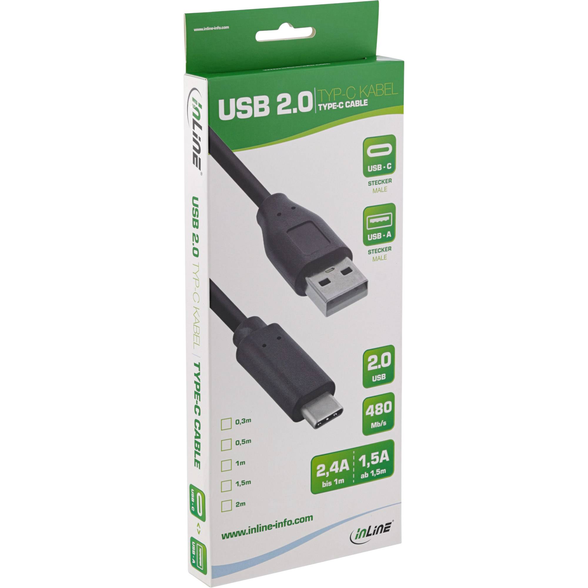 INLINE - USB 2.0 Kabel - USB-C Stecker an A Stecker - schwarz - 0,5m