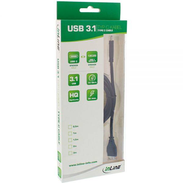 INLINE - USB 3.2 Gen.1x2 Kabel - USB-C Stecker an Micro-B Stecker - schwarz - 2m