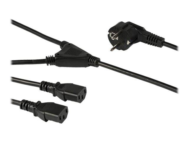 StarTech.com 2 m Computer Y Stromkabel, 18AWG, EU Schuko auf 2x C13, 10A 250V, Ersatz AC Stromkabel Y Splitter, Drucker