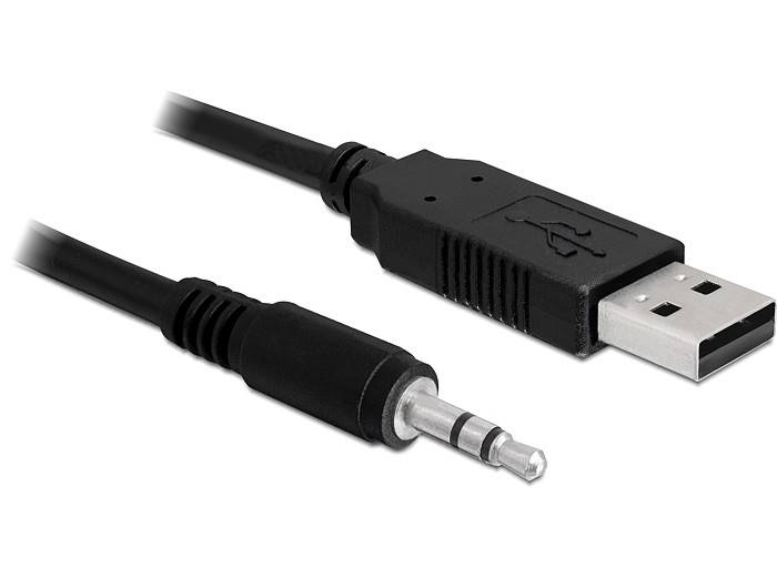 USB-zu-3,5-mm-Audioadapterkabel mit USB-A-Stecker und Kopfhörer-Klinkenstecker auf weißem Hintergrund