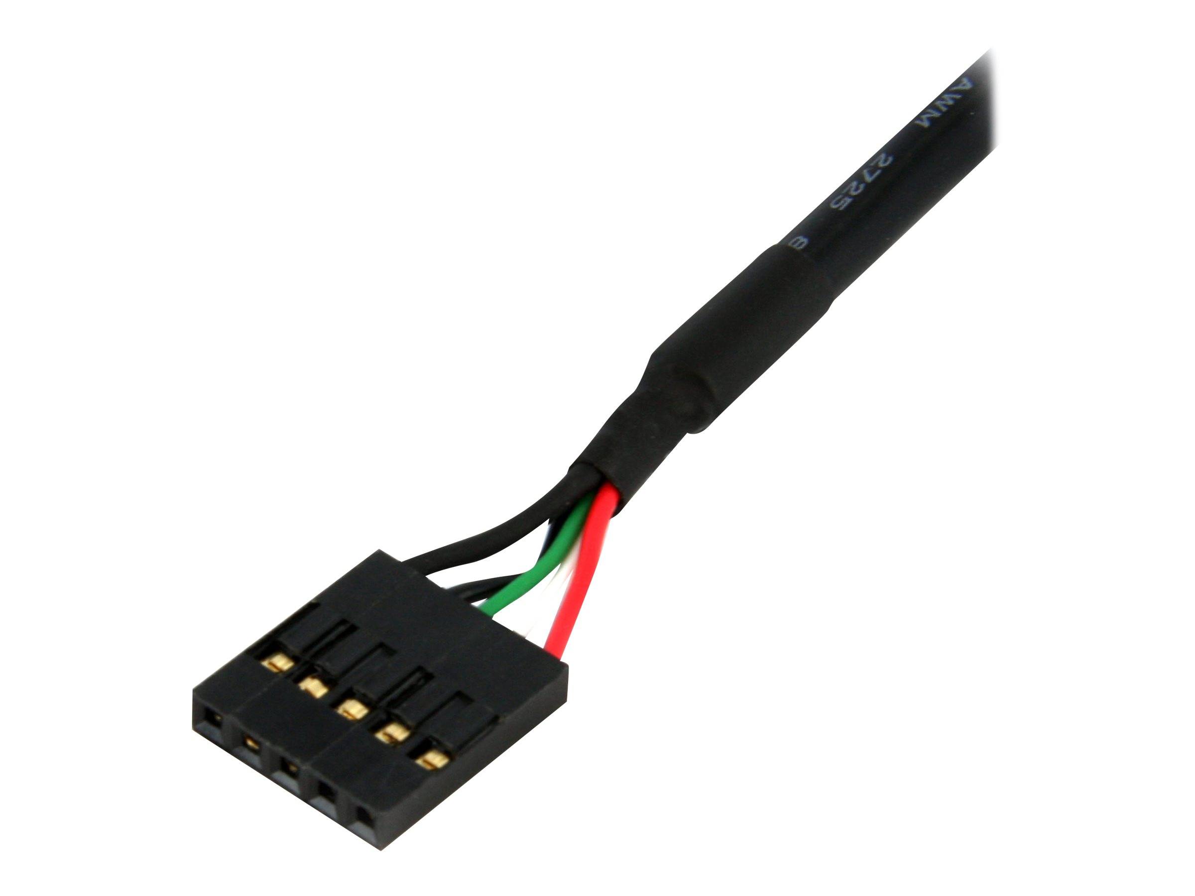 Nahaufnahme eines schwarzen Kabels mit einem 4-Pin-Stecker und vier farbigen Drähten, gezeigt auf weißem Hintergrund.