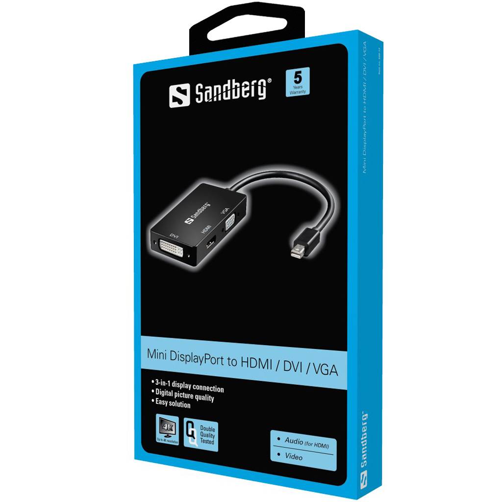 Sandberg Adapter MiniDP>HDMI+DVI+VGA - Videokonverter