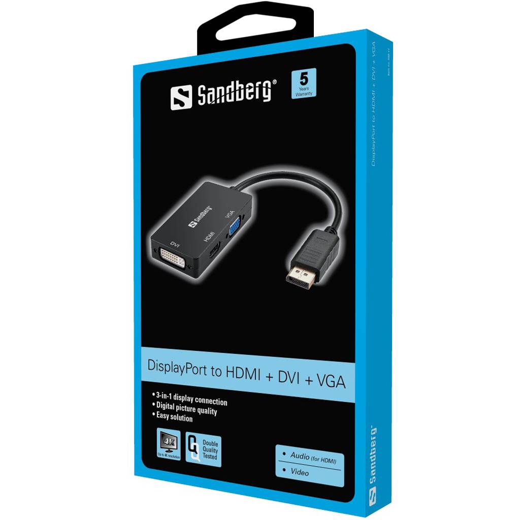Sandberg Adapter DP>HDMI+DVI+VGA - Videokonverter
