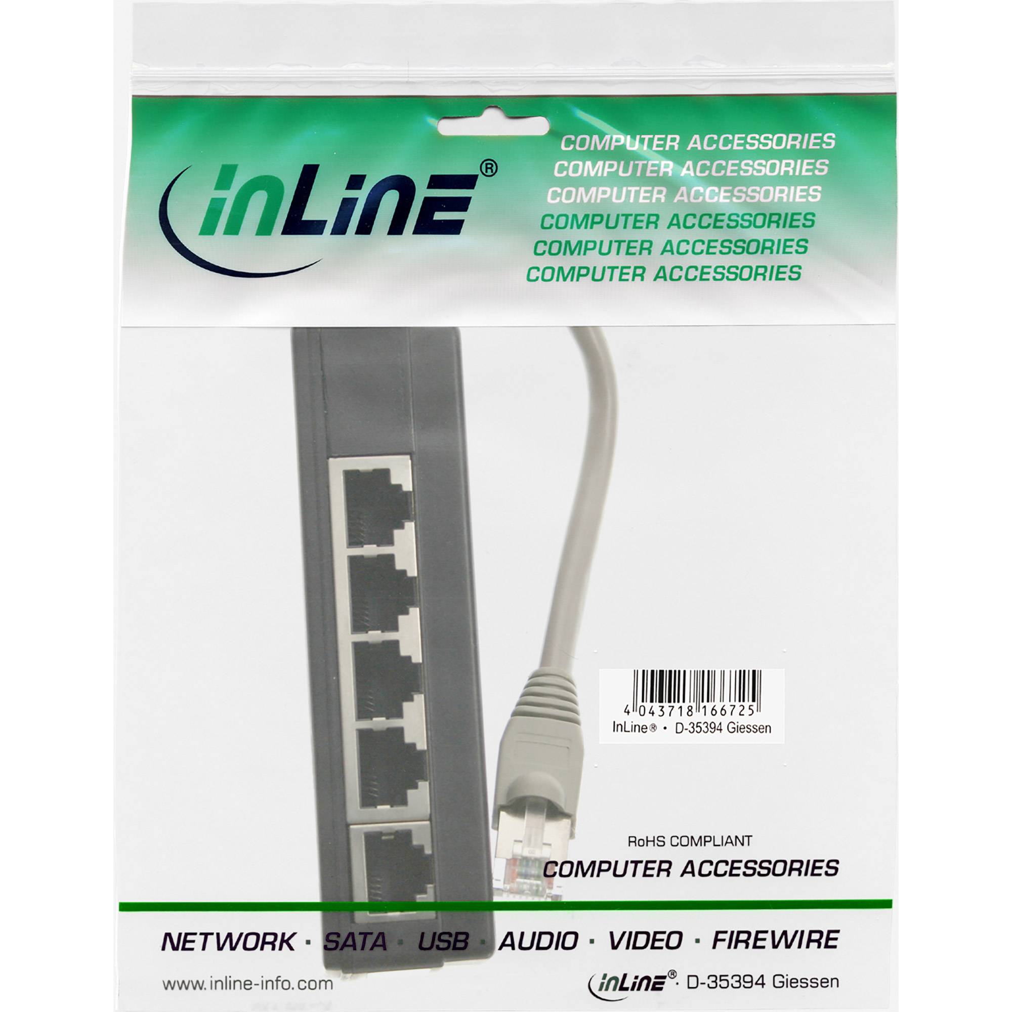 INLINE - ISDN Verteiler - 5x RJ45 Buchse - 15cm Kabel - mit Endwiderständen