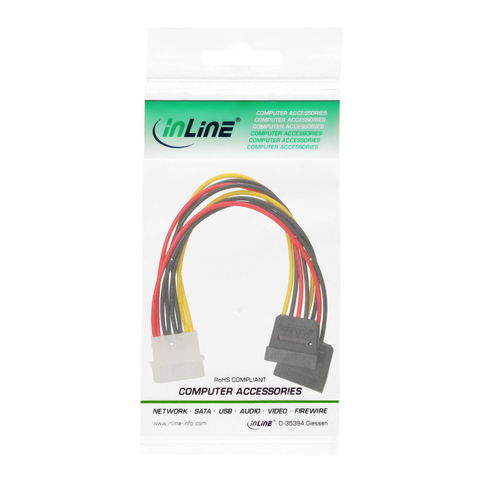 INLINE - Strom Y-Kabel intern - 1x 13,34cm (5,25"") an 2x 15pol SATA - 0,20m
