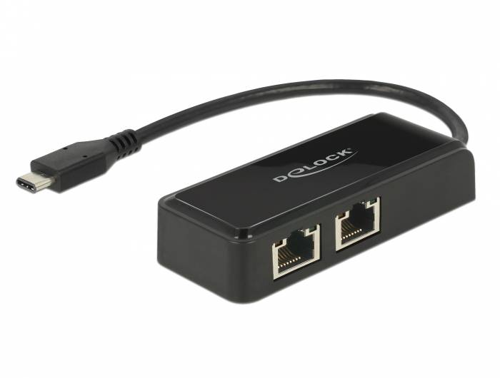 DeLock Adapter USB-C 3.1 Gen 1 > 2 x Gigabit LAN 10/100/1000 Mb/s