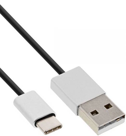 INLINE - USB 2.0 Kabel - USB-C Stecker an A Stecker - schwarz/Alu - flexibel - 1m