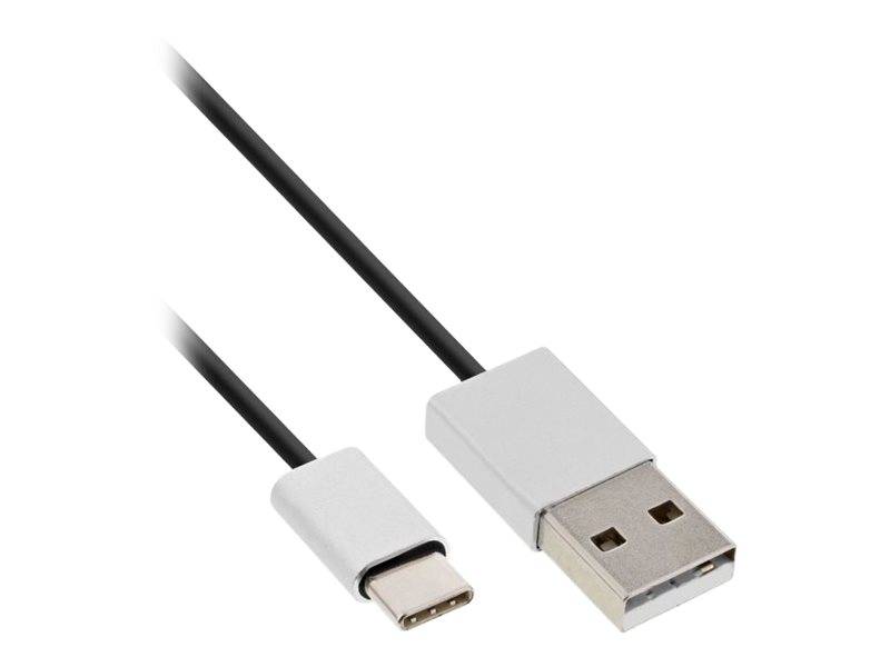 INLINE - USB 2.0 Kabel - USB-C Stecker an A Stecker - schwarz/Alu - flexibel - 1m