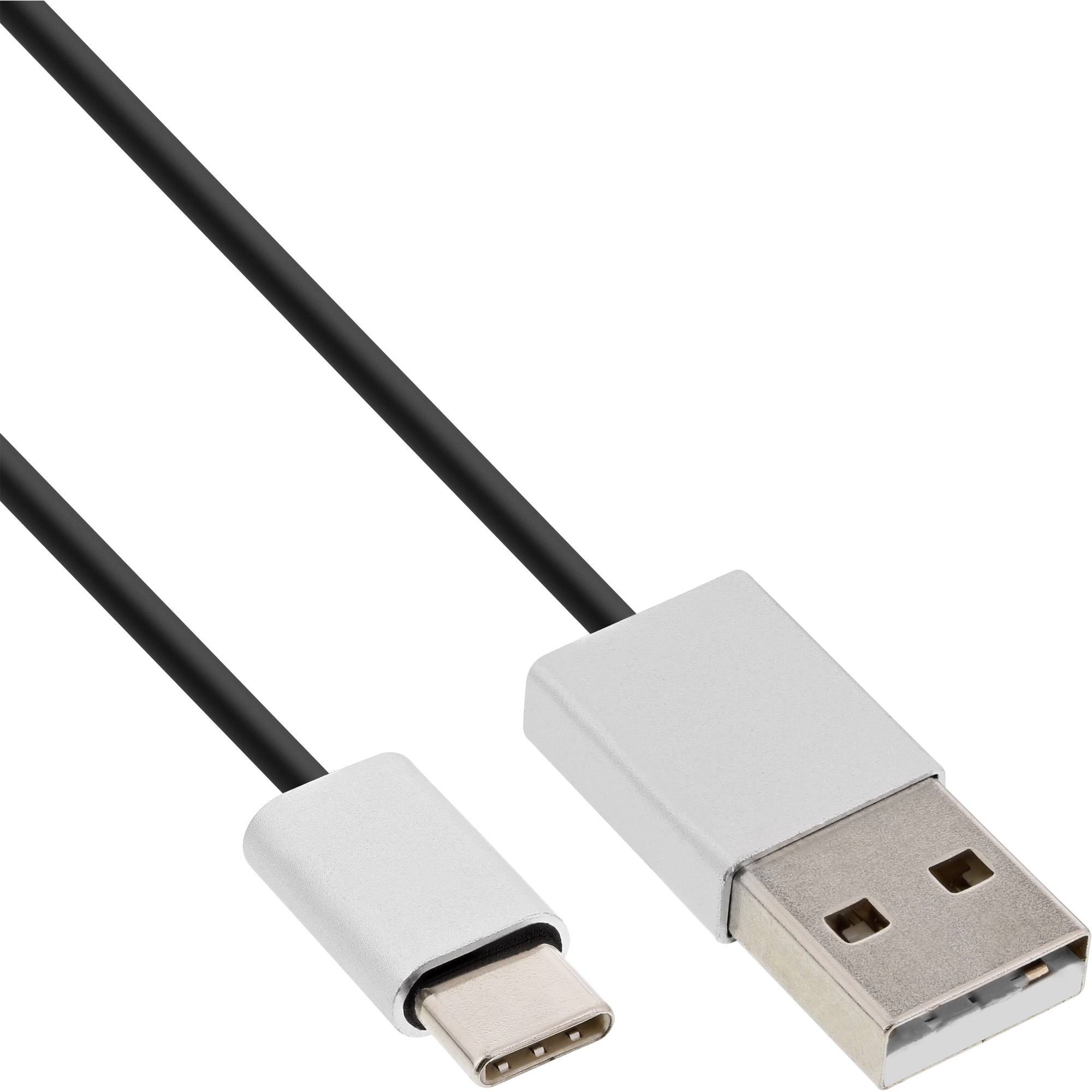 INLINE - USB 2.0 Kabel - USB-C Stecker an A Stecker - schwarz/Alu - flexibel - 5m