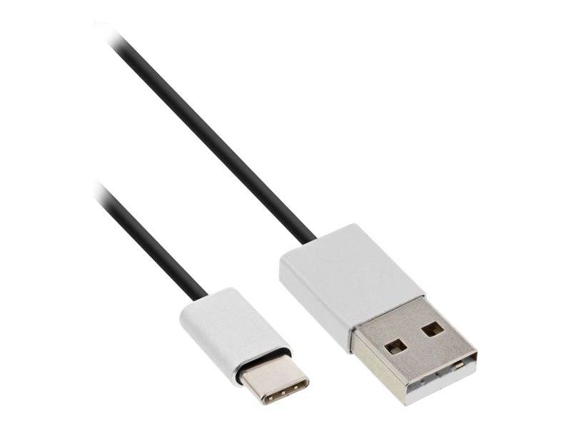 INLINE - USB 2.0 Kabel - USB-C Stecker an A Stecker - schwarz/Alu - flexibel - 2m