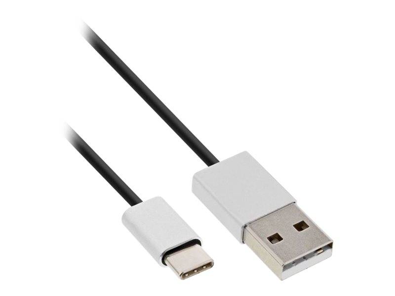 INLINE - USB 2.0 Kabel - USB-C Stecker an A Stecker - schwarz/Alu - flexibel - 5m