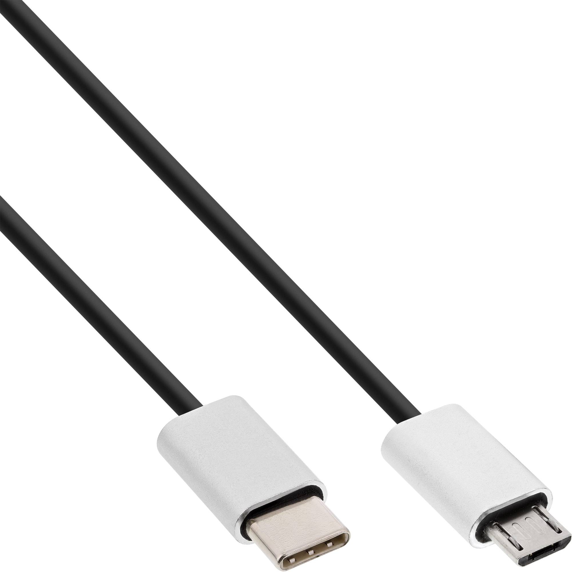 INLINE - USB 2.0 Kabel - USB-C ST an Micro-B ST - schwarz/Alu - flexibel - 0,5m