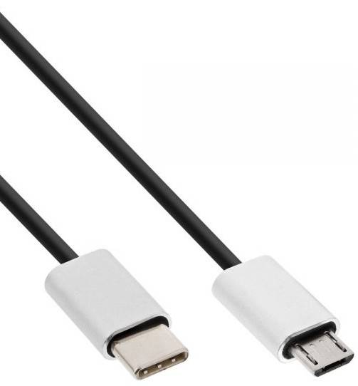 INLINE - USB 2.0 Kabel - USB-C ST an Micro-B ST - schwarz/Alu - flexibel - 0,5m