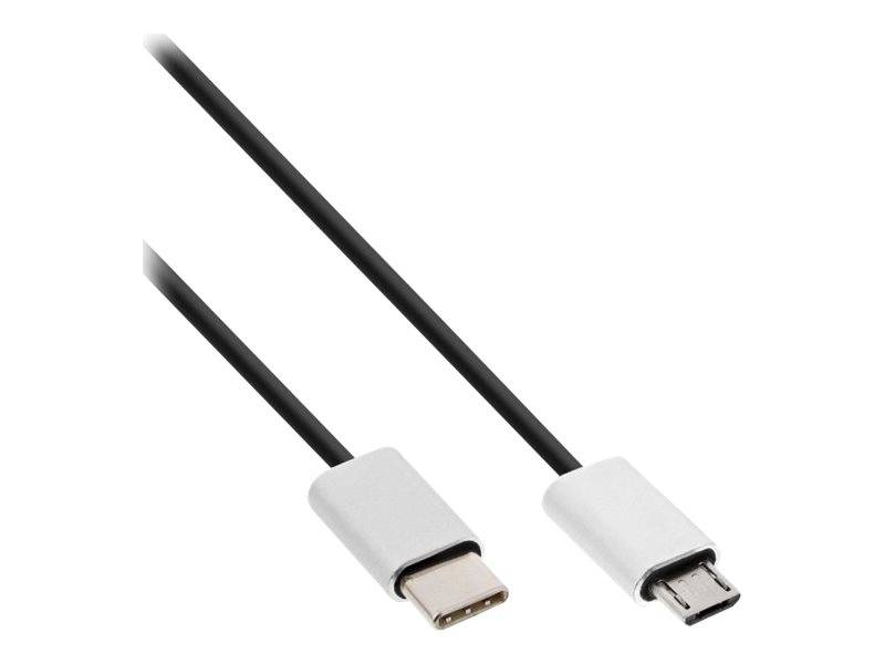 INLINE - USB 2.0 Kabel - USB-C ST an Micro-B ST - schwarz/Alu - flexibel - 0,5m