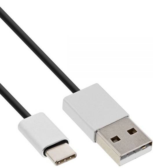 INLINE - USB 2.0 Kabel - USB-C Stecker an A Stecker - schwarz/Alu - flexibel - 0,5m