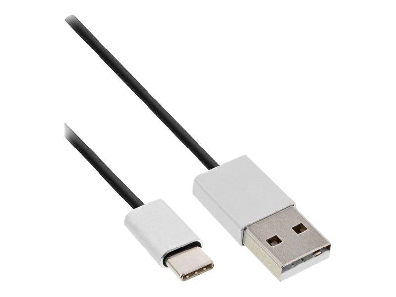 INLINE - USB 2.0 Kabel - USB-C Stecker an A Stecker - schwarz/Alu - flexibel - 0,5m