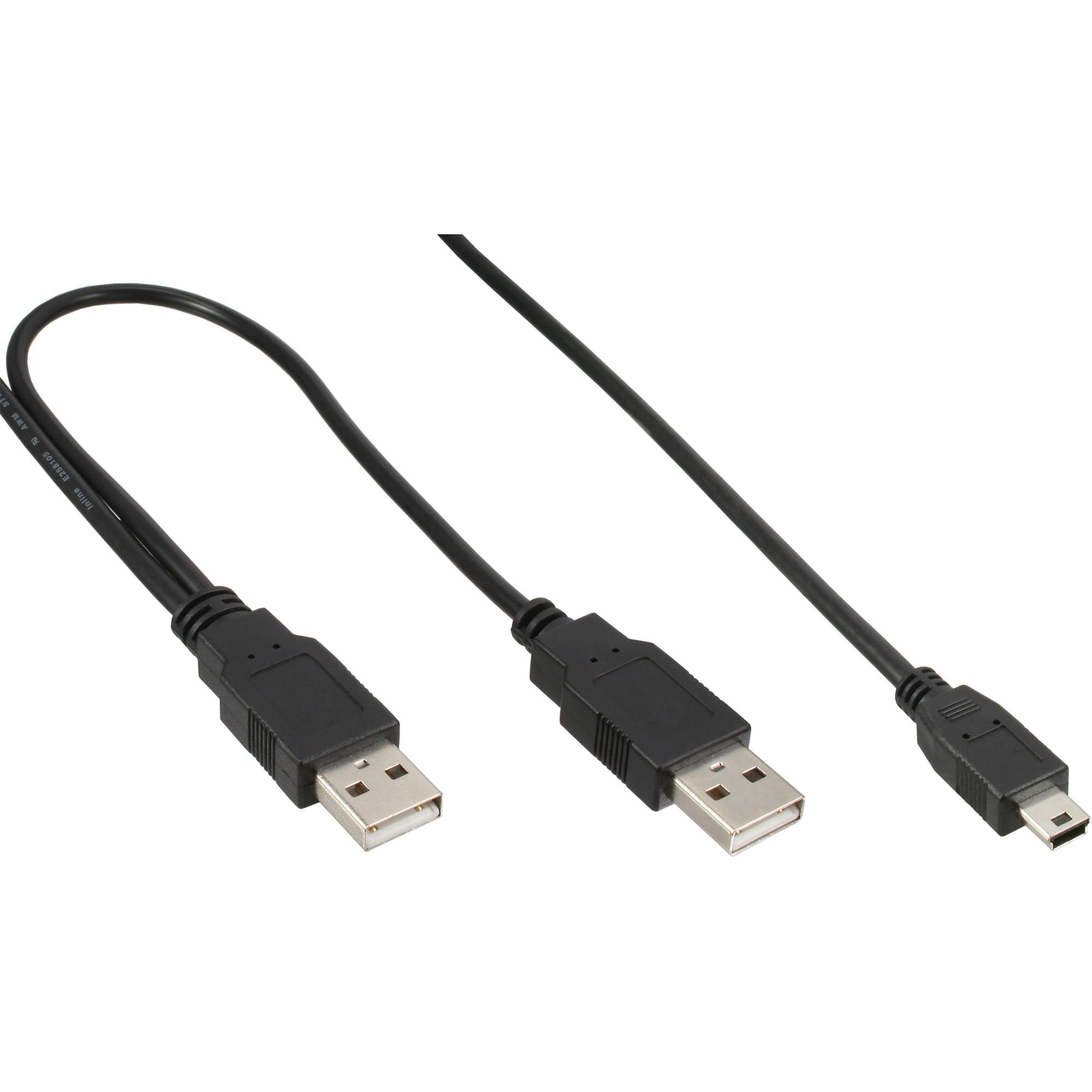 INLINE - USB Mini-Y-Kabel - 2x Stecker A an Mini-B Stecker (5pol.) - 1,0m