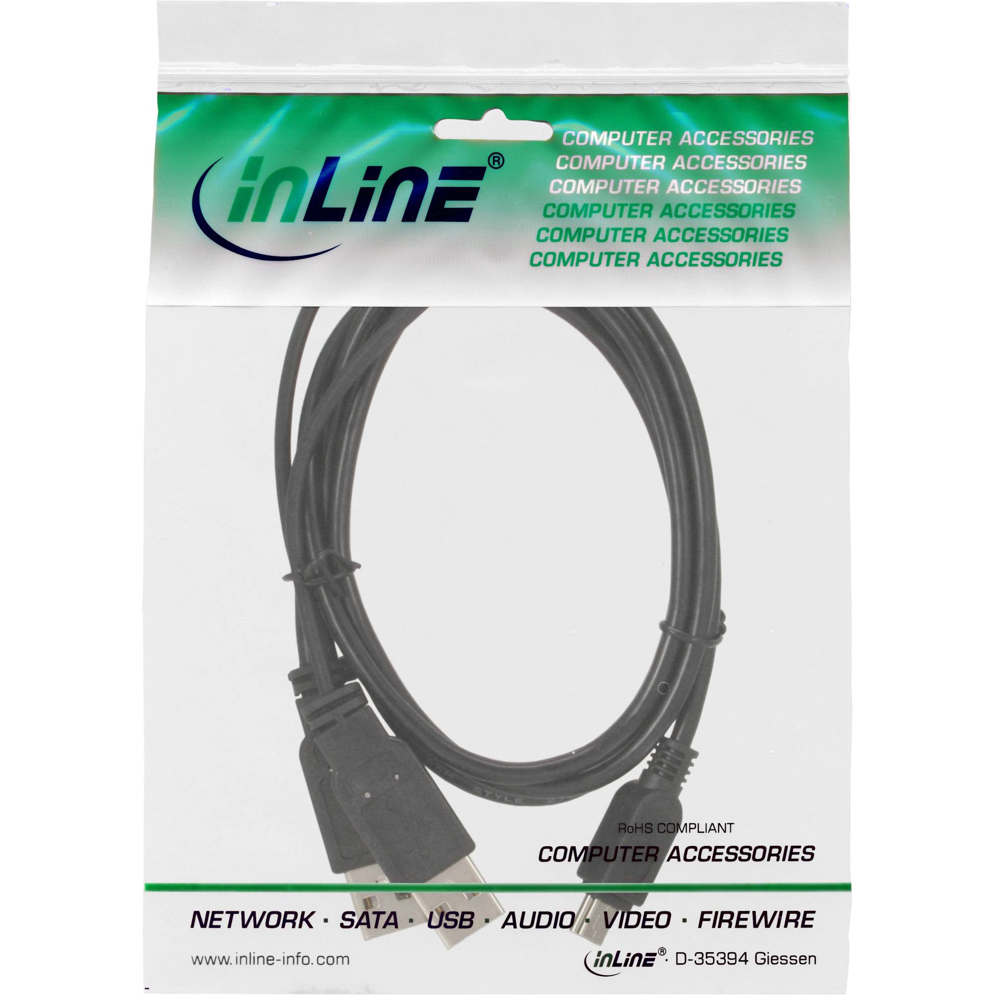 INLINE - USB Mini-Y-Kabel - 2x Stecker A an Mini-B Stecker (5pol.) - 1,0m