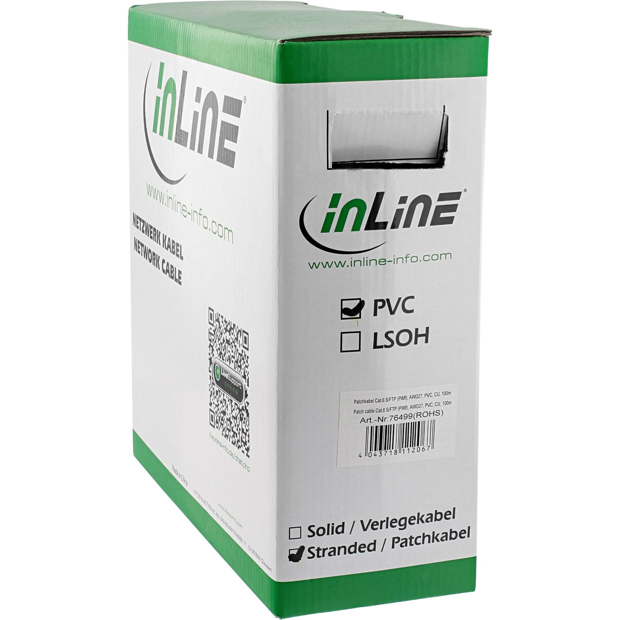 INLINE - Patchkabel Cat.6 S/FTP (PiMf) - grau - AWG27 - PVC - CU - 100m