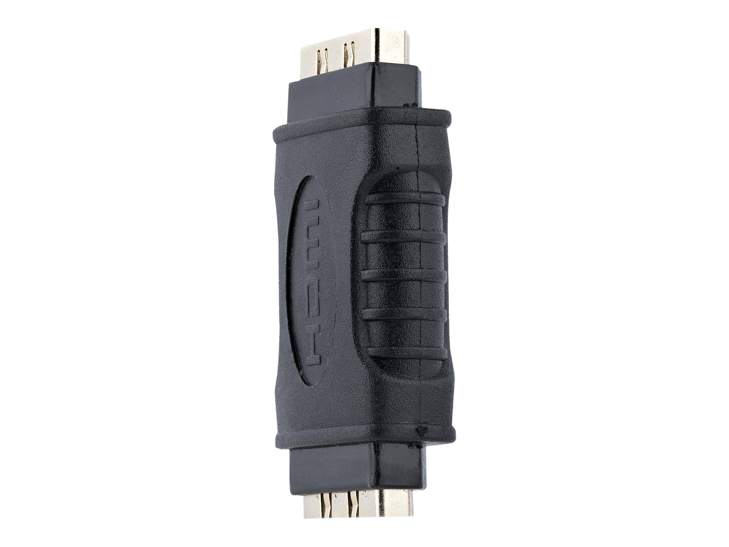 Nahaufnahme eines schwarzen HDMI-Kabelsteckers mit strukturiertem Griff, vor einem weißen Hintergrund dargestellt.