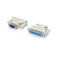 Zwei beige D-Sub-Adapterstecker auf weißem Hintergrund, einer mit einem männlichen Steckerkontakt und einer mit einem weiblichen Buchsenkontakt.