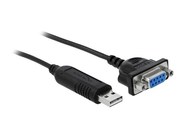 USB-zu-VGA-Adapterkabel mit USB-Stecker auf der einen Seite und blauem 15-poligem VGA-Anschluss auf der anderen Seite.