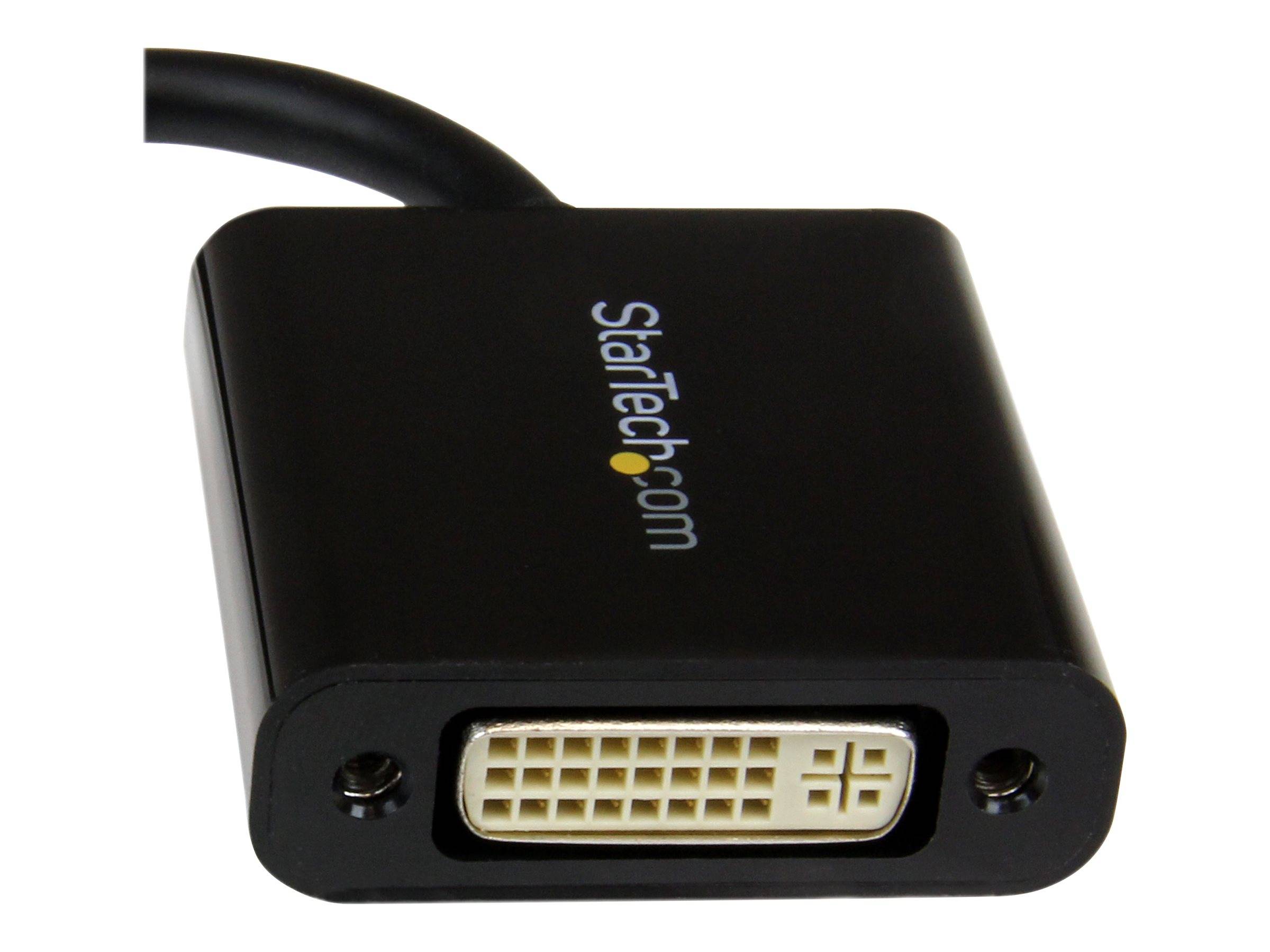 StarTech.com DVI-Adapterkabel mit schwarzem rechteckigem Stecker und weißem DVI-Anschluss, dargestellt auf weißem Hintergrund.