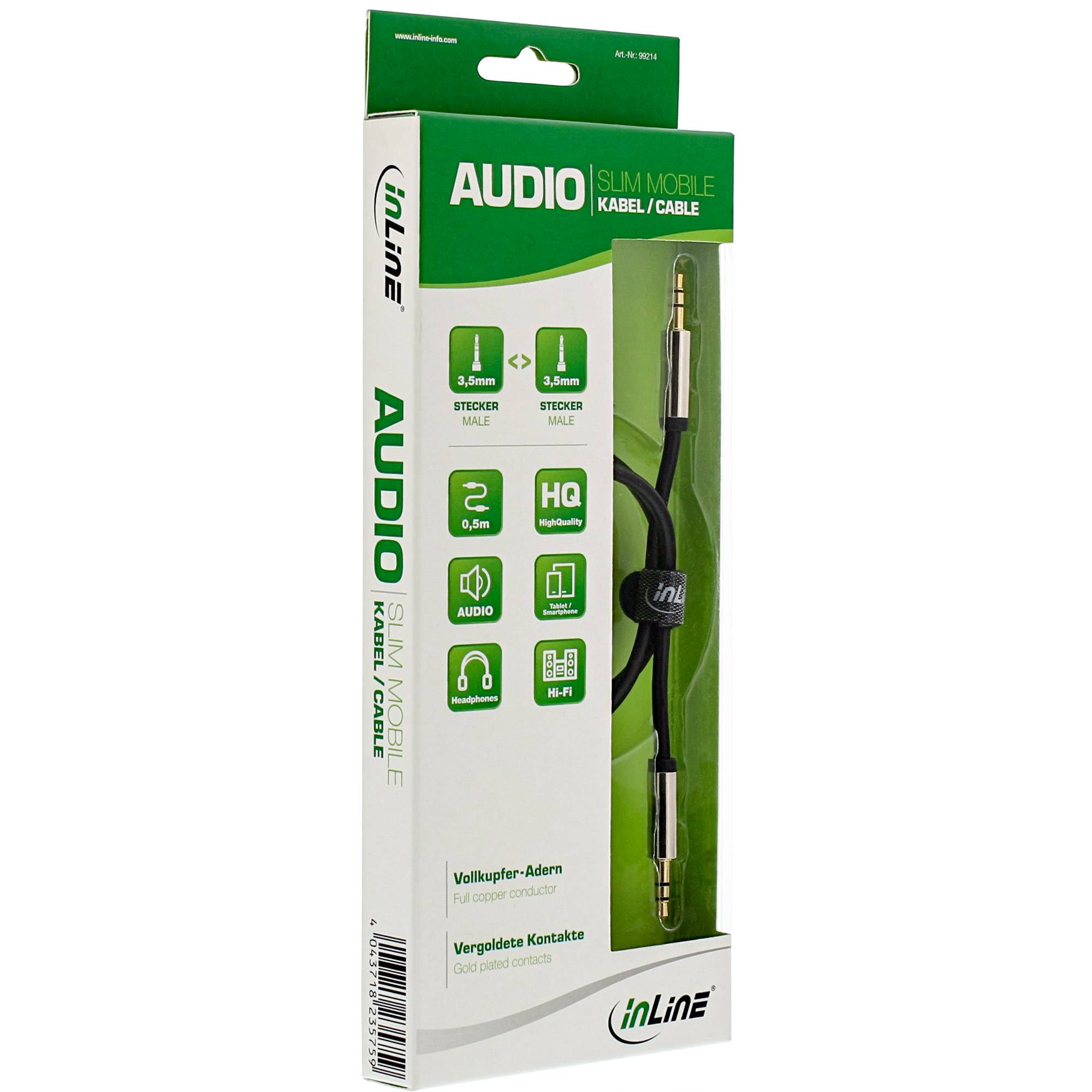 INLINE - Slim Audio Kabel Klinke 3,5mm ST/ST - Stereo - 0,5m