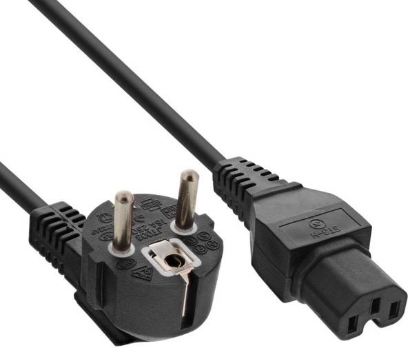 INLINE - Netzkabel - Schutzkon. gew. auf Warmgerätest. C15 gerade - schwarz - 2m