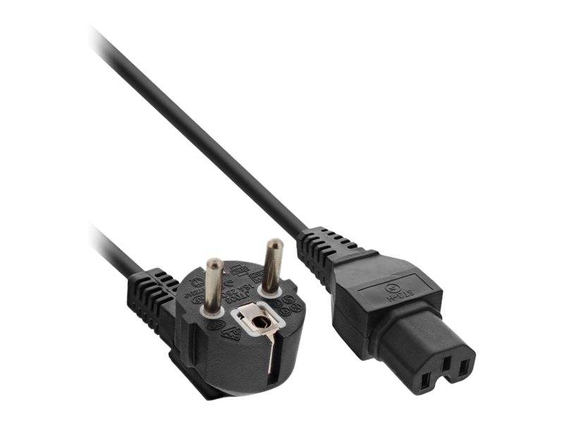 Stromkabel mit europäischem zweipoligem Stecker auf der einen Seite und IEC-C13-Computerstecker auf der anderen Seite.