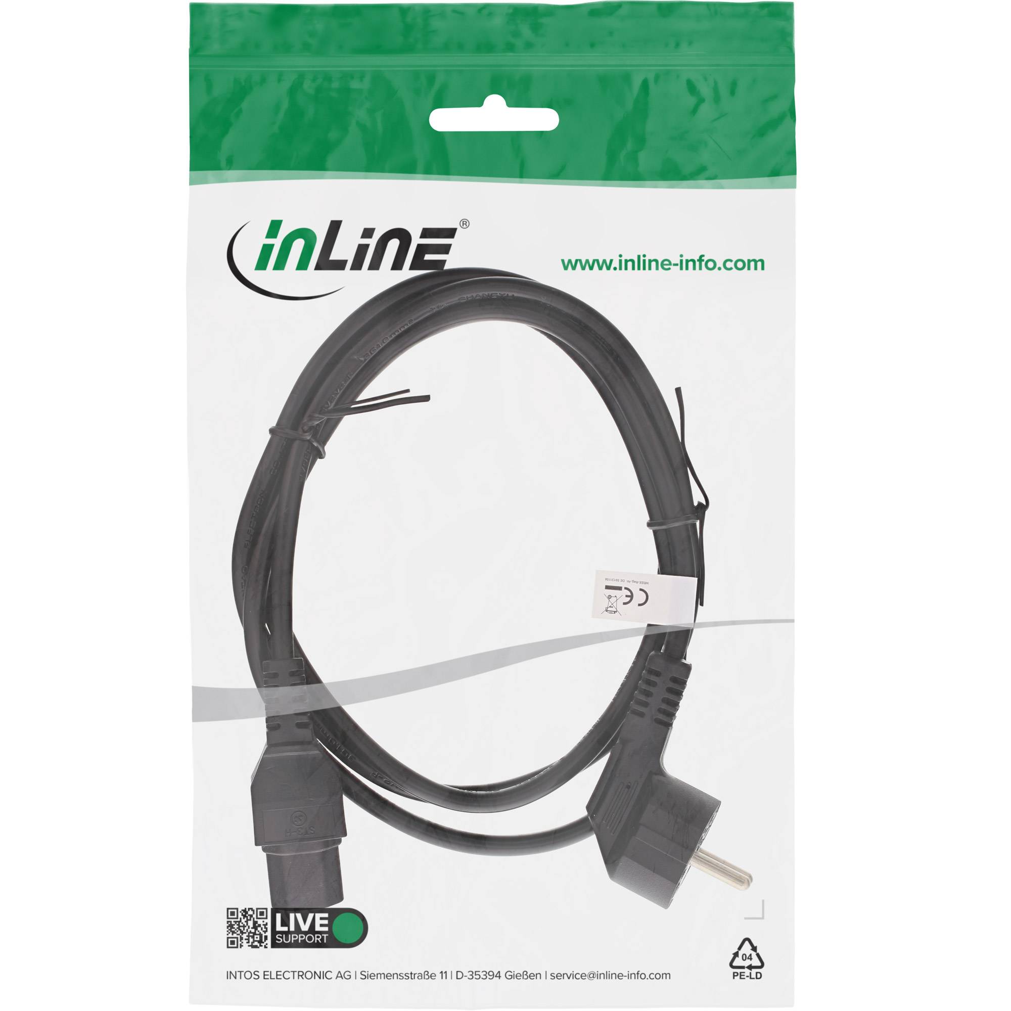 Verpackung für ein Inline-Kabel mit der Bezeichnung „inLine