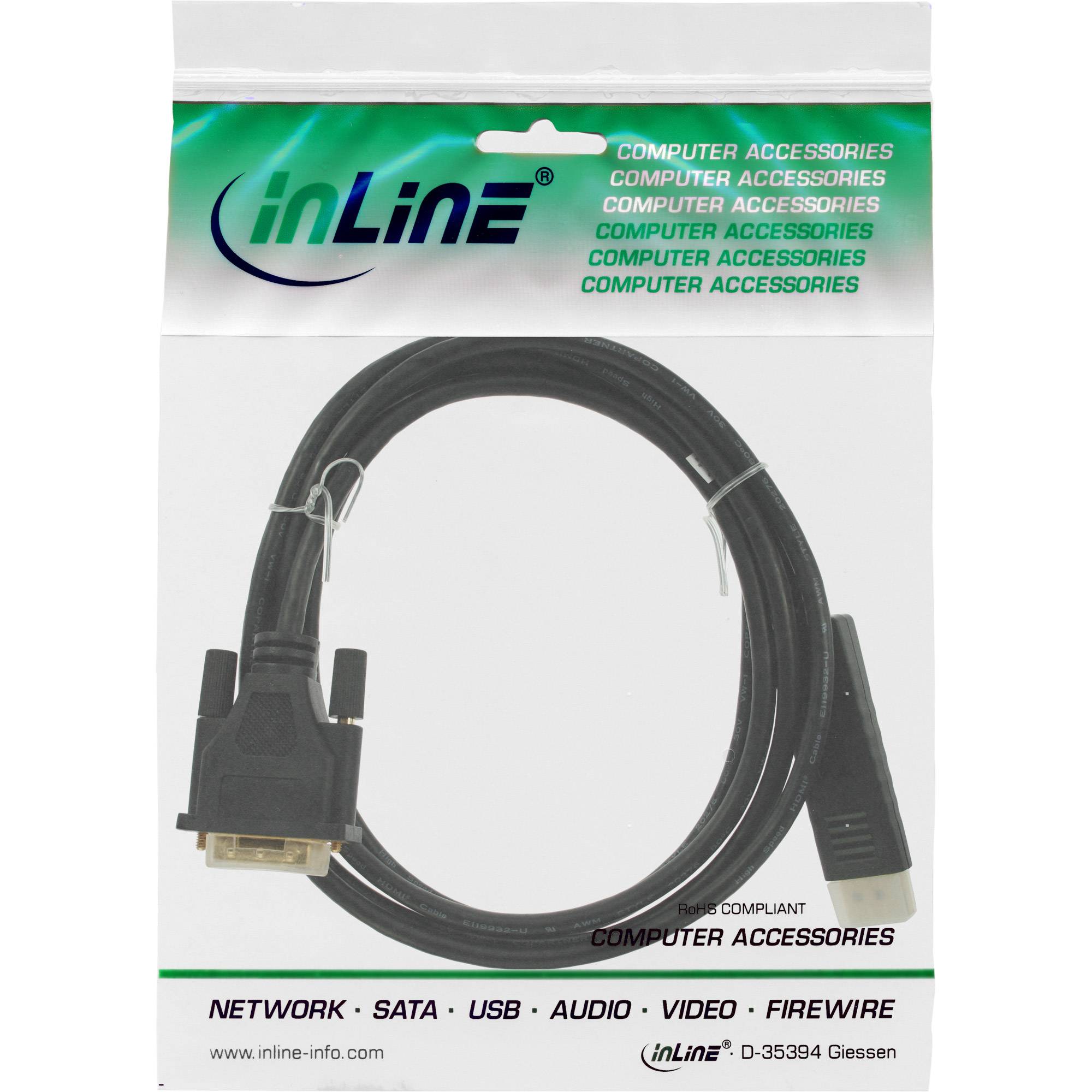 INLINE - DisplayPort zu DVI Konverter Kabel - schwarz - 1m