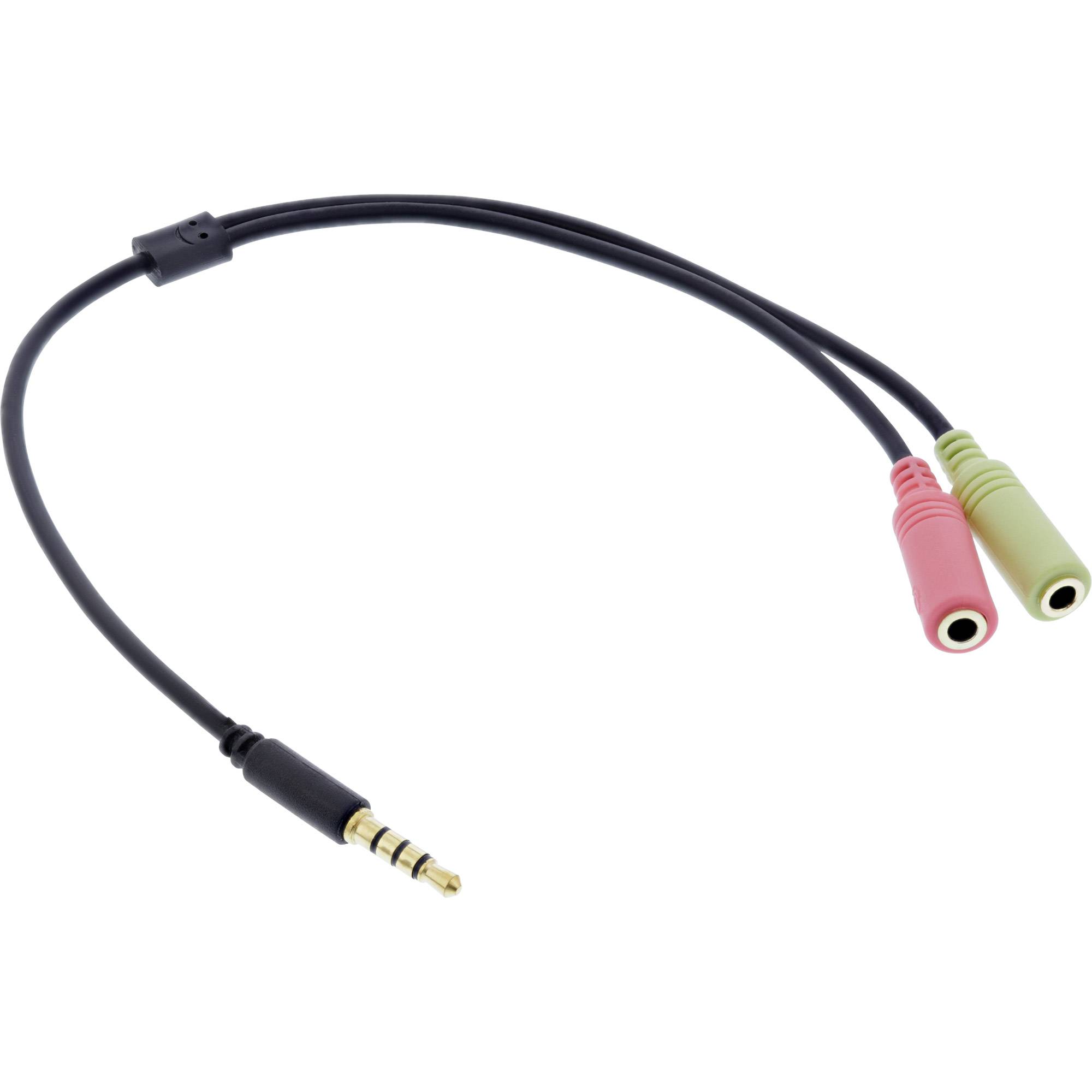 INLINE - Headset Adapterkabel - 3,5mm Stecker an 2x3,5mm Buchse - schwarz - 0,25m