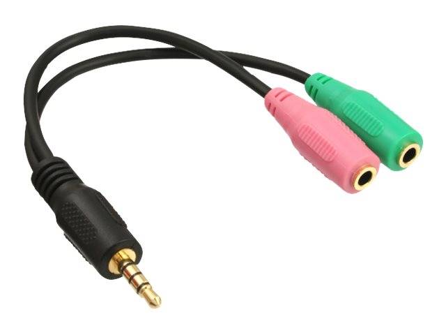 INLINE - Headset Adapterkabel - 3,5mm Stecker an 2x3,5mm Buchse - schwarz - 0,25m