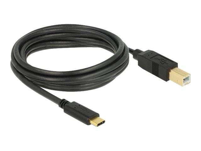 Aufgerolltes schwarzes USB-C-Kabel mit USB-C-Stecker auf beiden Enden, gezeigt auf weißem Hintergrund.
