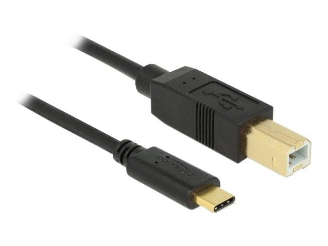 USB-Kabel mit einem Standard-USB-A-Stecker auf der einen Seite und einem USB-C-Anschluss auf der anderen Seite, gezeigt auf weißem Hintergrund.