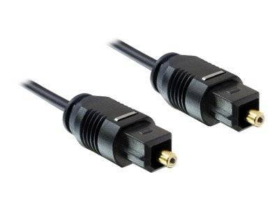 Zwei schwarze optische Audiokabelverbinder mit vergoldeten Spitzen auf weißem Hintergrund.