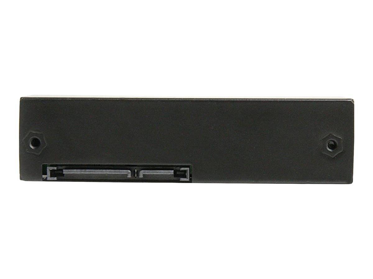 Schwarzes rechteckiges elektronisches Modul mit Befestigungslöchern und einem vorderen Steckplatz auf weißem Hintergrund.