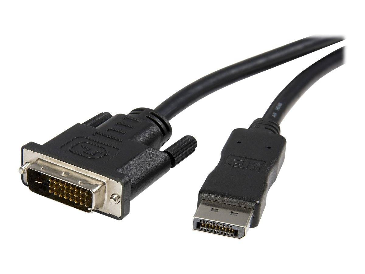 DisplayPort-zu-DVI-Adapterkabel mit einem DVI-Anschluss auf der einen Seite und einem DisplayPort-Anschluss auf der anderen Seite.