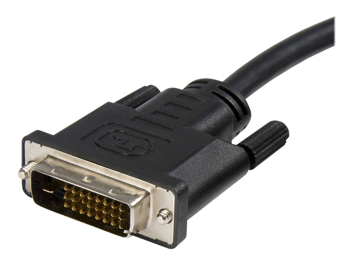 Nahaufnahme eines schwarzen DVI-Computerdisplay-Steckers mit einer Metallstiftkontaktschnittstelle und angeschlossenem Kabel.