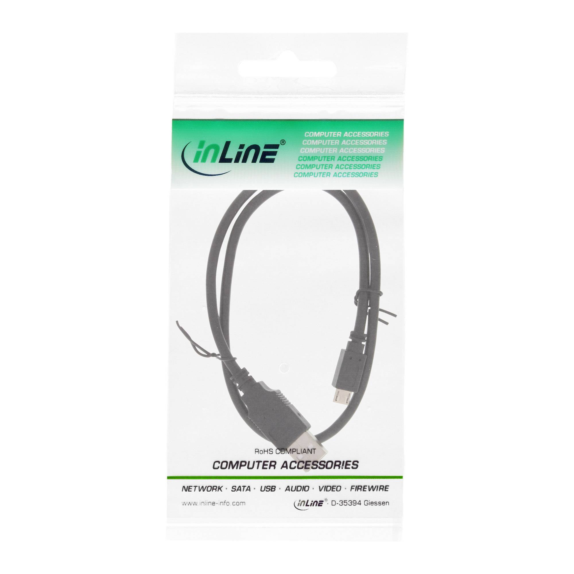 INLINE - Micro-USB 2.0 Kabel - Schnellladekab. - USB-A ST/Micro-B ST - schwarz - 0,5m
