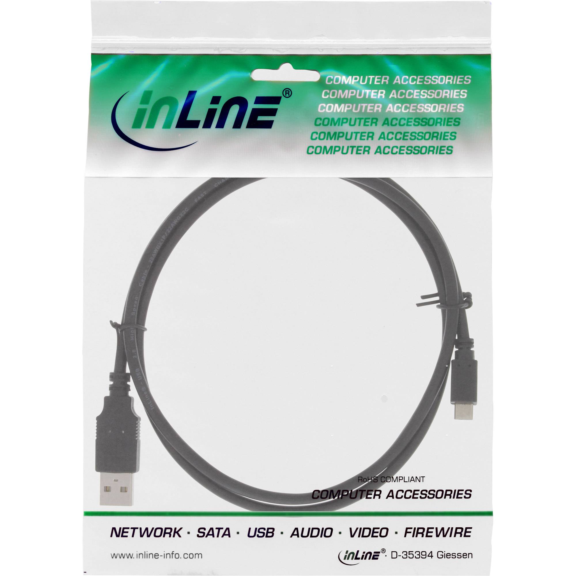 INLINE - Micro-USB 2.0 Kabel - Schnellladekab. - USB-A ST/Micro-B ST - schwarz - 1m