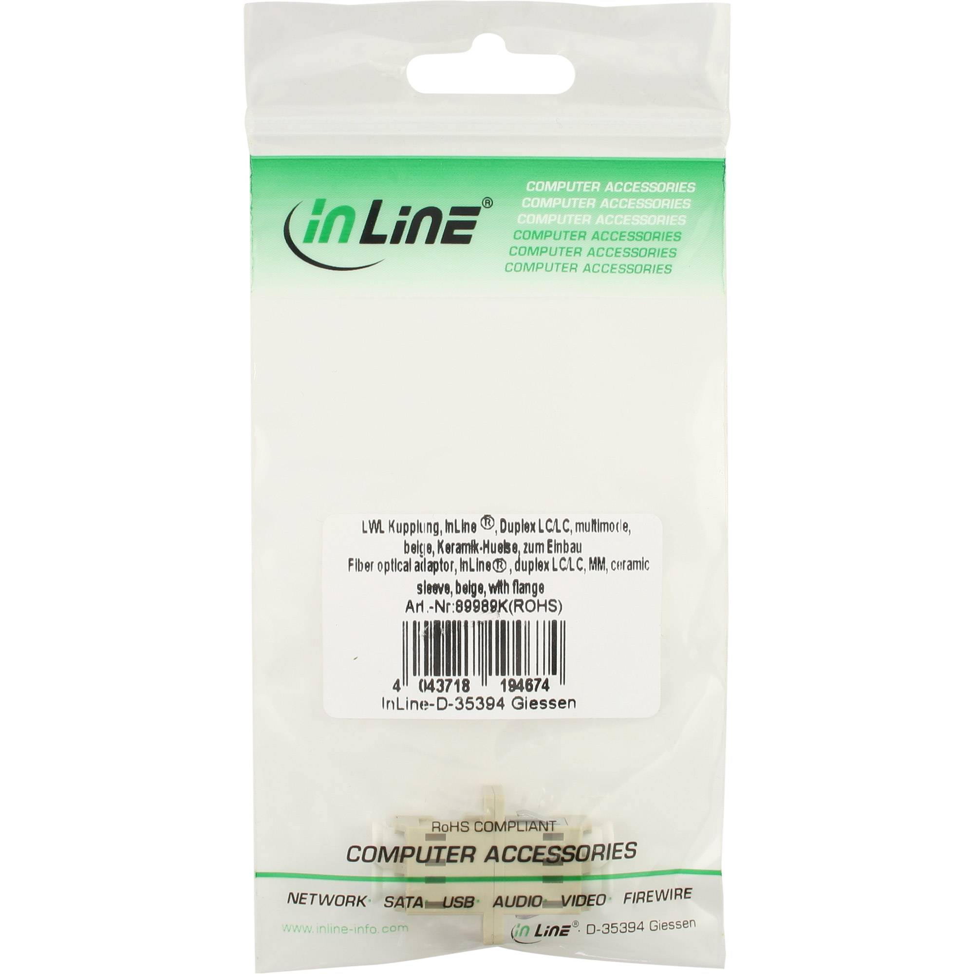 INLINE - LWL Kupplung - Duplex LC/LC - multimode - beige - Keramik-Hülse - zum Einbau
