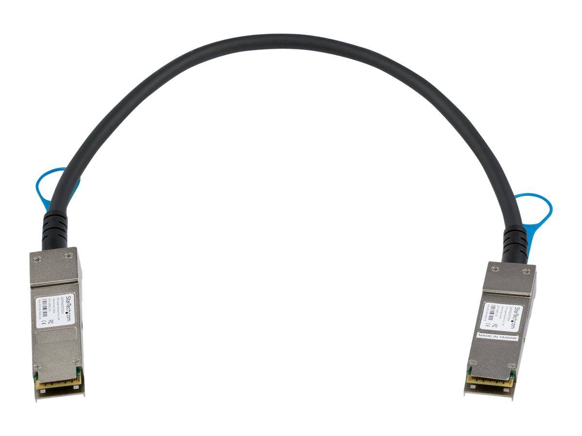 Schwarzes Kabel mit zwei Metallsteckermodulen an jedem Ende, dargestellt auf weißem Hintergrund.
