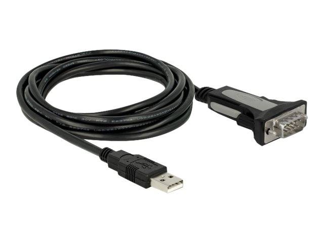 USB-zu-Seriell-Adapterkabel mit USB-A-Stecker auf der einen Seite und 9-Pin-Seriellstecker auf der anderen Seite