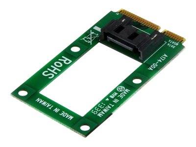 Grüne Adapterkarte mit SATA-Anschluss und vergoldeten Kontakten, gekennzeichnet für M.2/NVMe- und SATA-Umwandlung.