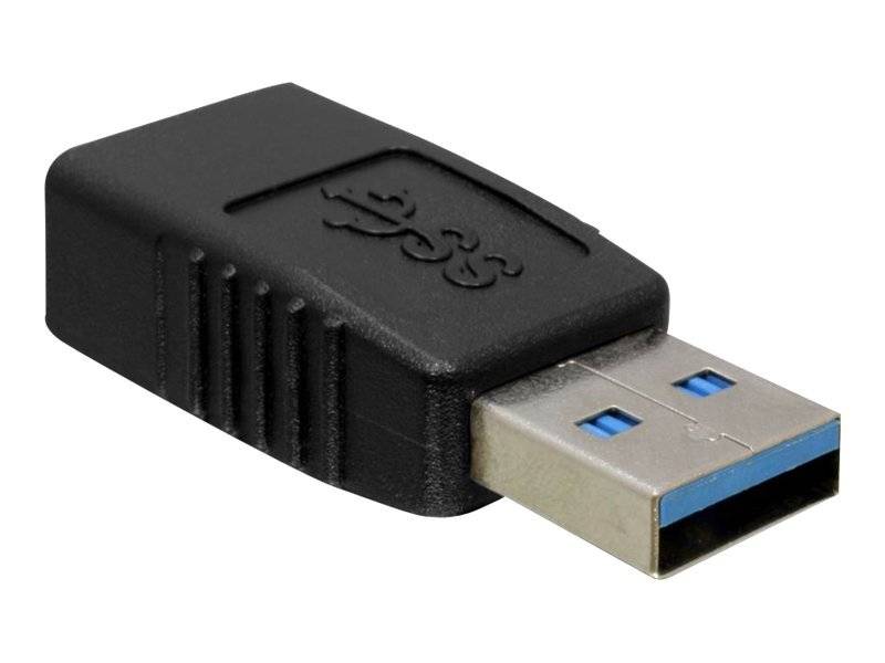 Ein schwarzer USB-Typ-A-Steckverbinder für Geräte, gezeigt auf weißem Hintergrund.