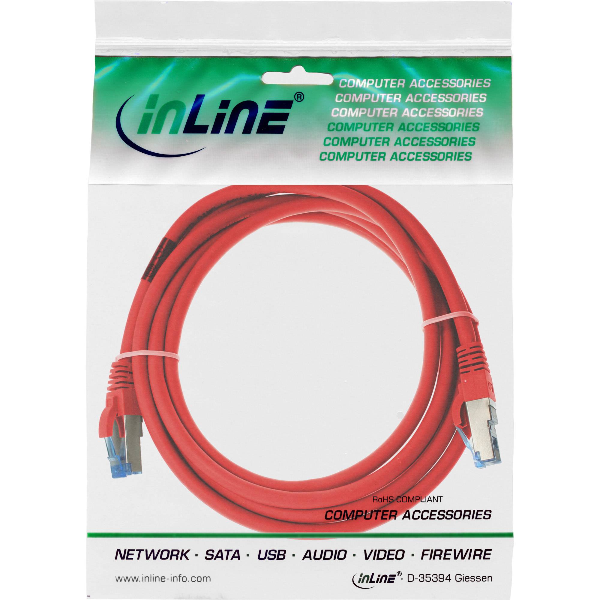 INLINE - Patchkabel - S/FTP (PiMf) - Cat.6A - halogenfrei - rot - 1m