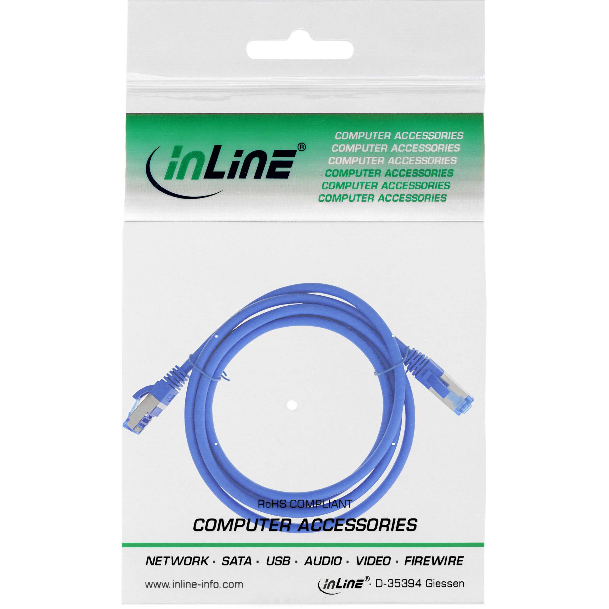 INLINE - Patchkabel - S/FTP (PiMf) - Cat.6A - halogenfrei - blau - 0,5m